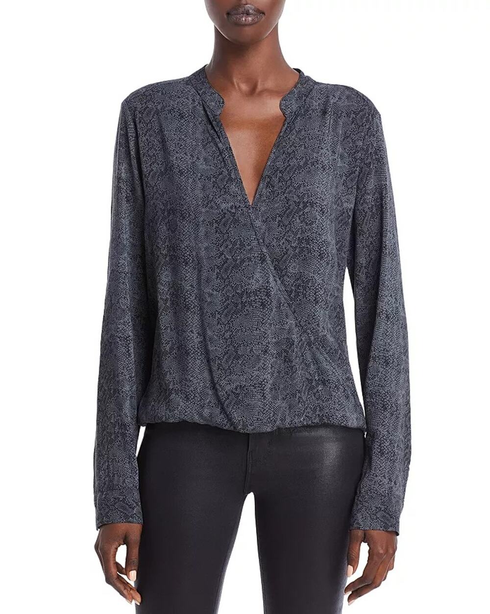 Splendid Women Charcoal Snake Print Viscose Crossover Relaxed Blouse Top Size L